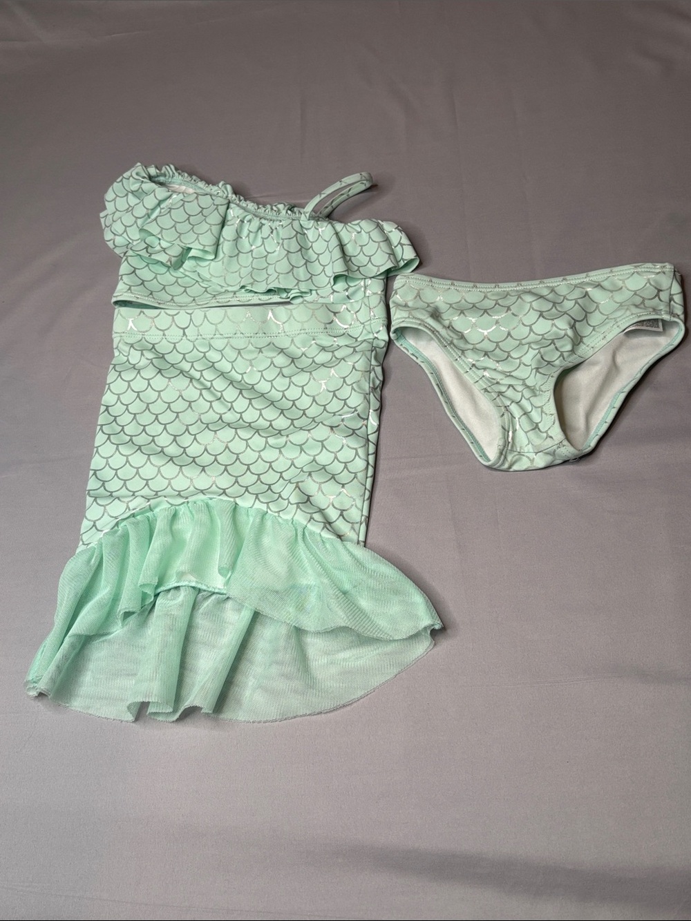 Janie and Jack Mint Mermaid-Scale Ruffle Three Piece Swim Set Size 2T